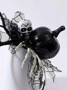 1pc European And American Black Pumpkin Ghost Hand Skeleton Mesh Fun Quirky Party Headband Artificial Flower Branch Photo Prop Masquerade Cosplay Witch Costume Party Dark Gothic Style Headband Hair Accessory - Black - View 6