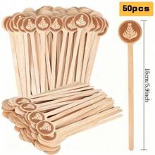 100pcs Disposable Wooden Floral Pattern Stir Sticks, 15cm Coffee Stirrers, Kitchen Accessories, Party Supplies, Suitable For Coffee, Milk Tea, Hot Drinks, Coffee Shop, Milk Tea Shop, Kitchen, Party, Gathering, Afternoon Tea Use - Multicolor - View 6