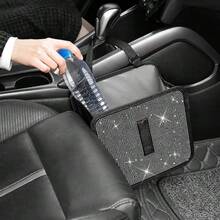1pc Foldable Rhinestone Car Trash Can, Hanging Car Trash Bin, Suitable For Headrest/Gear Shift Positions, Multi-Purpose Car Trash Can, Can Be Used As Car Storage Box, Suitable For SUV/Truck - A - View 2