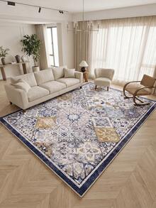 1pc Blue Moroccan Style Living Room Rug. Suitable For Kitchen, Dining Room, Bedroom, Room Holiday Decoration, Indoor/Outdoor, Office, Lobby, Anti-Slip Doormat, Bathroom Rug, Hallway, Study Gaming Area Rug. - Blue - View 3