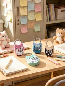 Cute Cat Pattern Combination Lock, Portable, Suitable For Backpacks, Lockers And Drawers, Essential For Travel And Back To School - Multicolor - View 3
