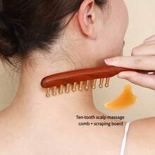 2pcs Set, (10-Tooth Scalp Massage Comb + Gua Sha Board), Used For Body Gua Sha And Head Relaxation. - 10-tooth Scalp Massage Comb + Gua Sha Board - View 2