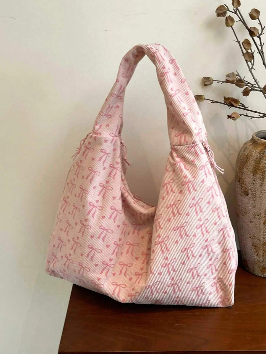 Regalo de San Valentín, Bolso de Mano de Color Liso, Diseño de Moño y Estampado de Leopardo, Multi-Bolsillos de Gran Capacidad, Bolso de Hombro para Mujer - Brillante - Ver 1