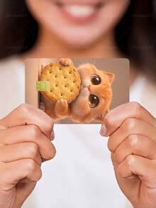1pc Cookie Cat Credit Card Sticker Privacy Protection Card Skin, Big Eye Cute Pet Party Birthday Gift PVC Material Anti-Fingerprint Anti-Scratch Wear-Resistant Card Sleeve, Suitable For Men, Women, Couples, Small Chip Card, Bank Card Decoration Sticker, Credit Card, Transit Card, Student Campus Card Personalized DIY - Type a - View 3