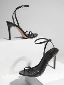 2026 Women New Fashion Stiletto Heels, Strappy Open Toe High Heeled Sandals With Adjustable Ankle Strap Summer, Wedding Party Prom Formal Occasions - 黑色 - 查看 2