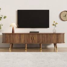 TV Cabinet 175 Cm With Rattan Sliding Door, Walnut Look & Plenty Of Storage Space – Country Style TV Table Made Of MDF With Open Compartments, Drawers & Cabinet - Walnut - View 4