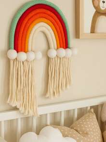 1pc Rainbow Woven Bohemian Style Multicolor Macrame Arch Wall Hanging Decor, Bedroom Room Decoration, Cozy Matching Hanging Ornament, Comfortable Space Photo Backdrop Prop, Bay Window Decoration - A - View 10