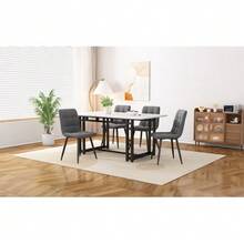 طاولة طعام سوداء 120x70 سم مع 4 كراسي، مجموعة طاولة طعام مطبخ حديثة، كراسي طعام مخملية رمادية داكنة، طاولة بأرجل حديدية سوداء - رمادي + خشب ليفي متوسط الكثافة + مخملي - مشاهدة 3