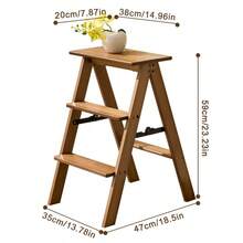 3-Tier Natural Bamboo Folding Step Stool Ladder Thick Solid Bamboo Portable - Brown - View 2