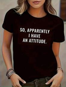 para Mujer Casual Round Neck Short-Sleeved Tops, Spring And Summer Casual Wear, Diseño Gráfico Print Camisetas - Negro - Ver 2