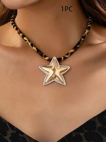 1 pieza Collar con colgante de corazón y estrella geométrica exagerada, elegante y de moda bohemia para mujeres, adecuado para vacaciones, fiestas y uso diario - Collar con colgante de estrella de cinco puntas en forma de corazón - Ver 3