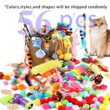 Paquete mixto de juguetes para gatos de 56 piezas/28 piezas/14 piezas. Una combinación de varios juguetes de plástico y juguetes de peluche adecuados para múltiples gatos para jugar - Rojo y blanco - Ver 3