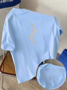Camiseta de manga corta para hombre, con estampado de peces koi en ambas caras, cuello redondo, estilo casual deportivo, moda moderna, corte holgado, para estudiantes y adolescentes. - Negro - Ver 6
