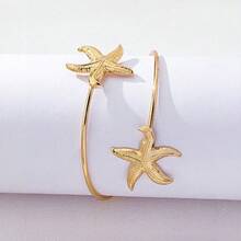 1 pieza Tobillera de estrella de mar dorada para mujeres, joyería de pie de estilo de vacaciones de playa de lujo ligero y nicho, estilo europeo y americano con sensación premium - Dorado - Ver 4