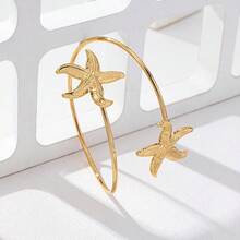 1 pieza Tobillera de estrella de mar dorada para mujeres, joyería de pie de estilo de vacaciones de playa de lujo ligero y nicho, estilo europeo y americano con sensación premium - Dorado - Ver 2