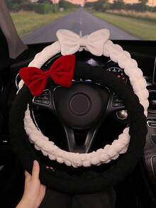 1PC Cute Car Steering Wheel Cover Puff Bowknot Women's All Season Universal Anti-Slip Sweat-Absorbing Handle Cover - Multicolor - View 1