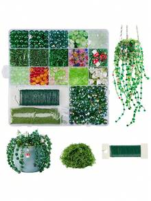 50pcs Green Loose Beads/1100pcs/2000+Pcs Green Glass Beads Plant Set, Eternal Plant Bead Decor Leaves & Flowers, Suitable For Succulent Plant Jewelry Making And DIY Crafts - Multicolor - View 9
