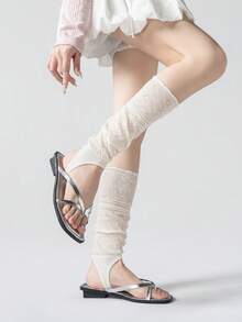 1 Pair Women's Mesh Leg Warmers, Thin Breathable Solid Color Slimming Leg Warmers Knee High Leg Warmers, Summer - Multicolor - View 7