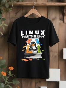 Camiseta de algodón transpirable de ajuste relajado para programadores, profesionales de TI y usuarios de Linux, TALLA GRANDEsummer - Negro - Ver 1