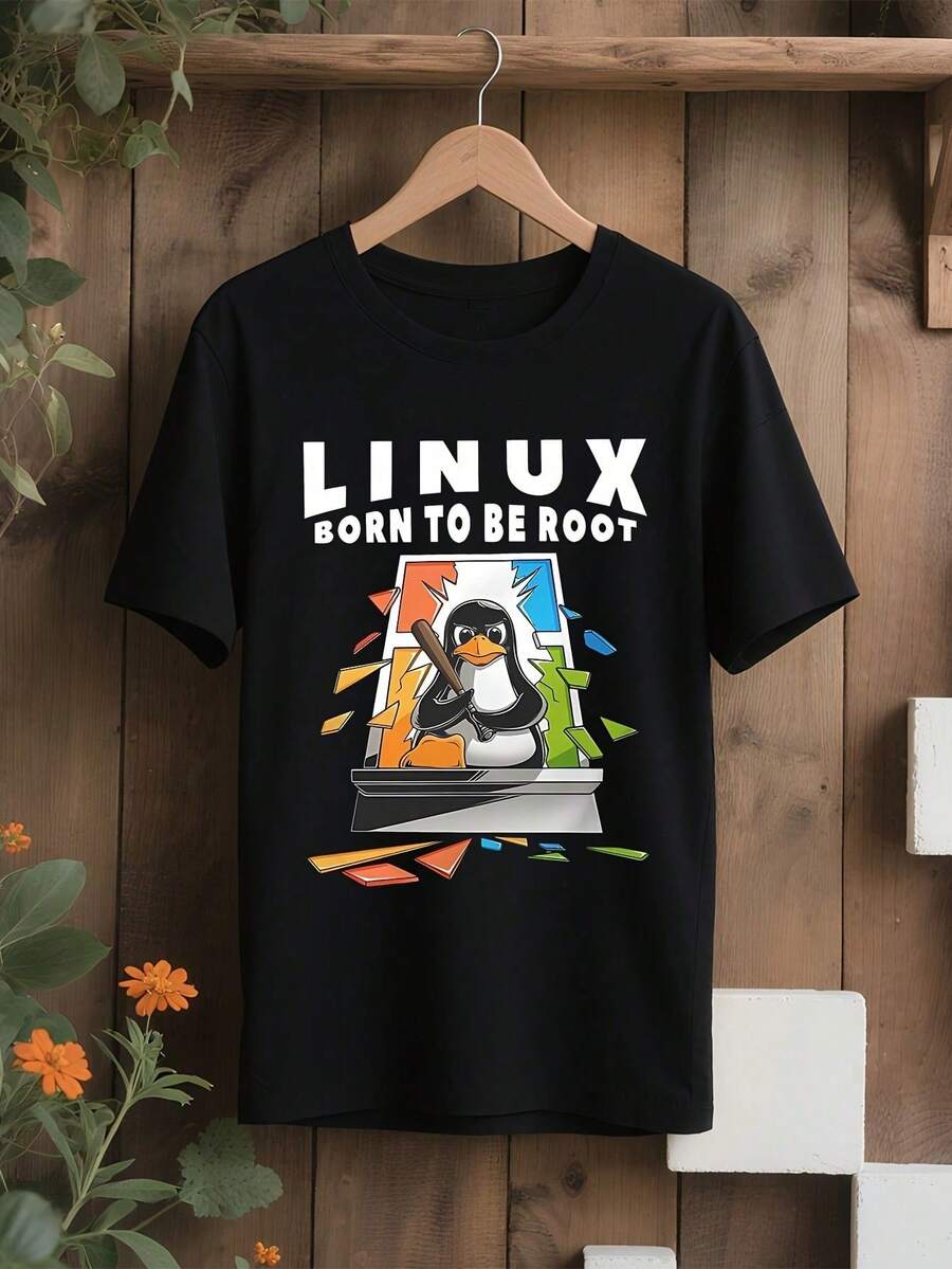 Camiseta de algodón transpirable de ajuste relajado para programadores, profesionales de TI y usuarios de Linux, TALLA GRANDEsummer - Negro - Ver 1