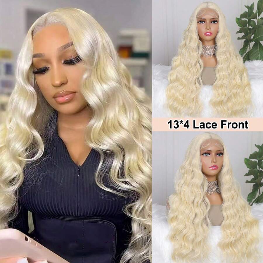 613 Honey Brown Water Wave 13X4 Lace Front Synthetic Wig, Pre-Plucked Bleached Knots, Suitable For Cosplay, Daily Party, Heat-Resistant Fiber Frontal Wig