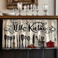 1pc Kitchen Utensil Print Kitchen Curtain, Small Window Curtain Dust-Proof Clutter Concealing, Multiple Sizes For Living Room, Game Room, Bedroom, Kitchen, Multi-Scene Polyester Rod Pocket Decorative Curtain, Home Decor, Party Supplies - Zd30 - View 8