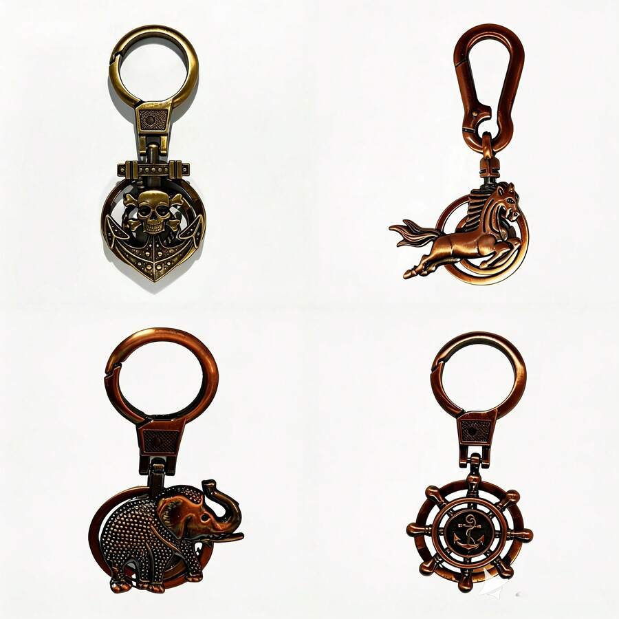 Retro Metal Pirate Ship Craft Sculpture Model Keychain, Suitable For Table Decoration, Car Keychain, Zinc Alloy Goldfish Mouth Keychain, Toy Keychain, Bag Pendant Gift - A - View 1