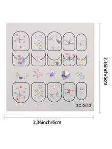 2Pcs 5D Dreamy Ocean Nail Stickers, Butterfly Stars Spring/Summer Nail Decals, Easy To Use, Suitable For Women's Home DIY Manicures. - 彩色 - 查看 4