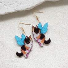 Original Design Handmade Shine Resin Earrings Funny Cute Statement Earrings Creative Earrings Cute Blue Wing Cat Spirit Earrings Drop Earrings Dangle Earrings For Women Girl Cat Lover Gift - Cute Blue-winged Cat Spirit - View 2