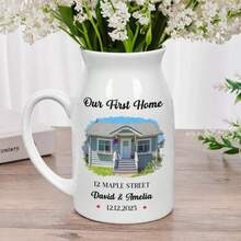 Custom Photo "Our First Home" Housewarming Gift, Suitable For Couples And Families, Personalized Ceramic Vase - White - View 3