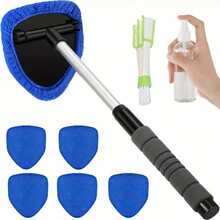 8pcs Car Windshield Cleaning Tool Set With Extendable Handle, 5pcs Reusable And Washable Microfiber Towel Pads, Brush, Empty Spray Bottle, Suitable For Car Glass, Windshield Wipers, SUV, RV And Home Windows - A - View 10
