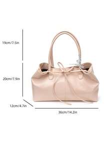 FEISTURE 1pc Solid Color Strap Shoulder Bag, Fashionable Handheld Bowknot Tote Bag, Suitable For Girls, Women, College Students, New Employees And White-Collar Workers, Perfect For Work, Business, Commute, School - Pink - View 6