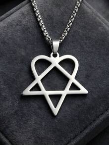 1pc Casual Fashion Minimalist Style Men's Five-Pointed Star Pendant Necklace, Classic Stainless Steel Amulet Clothing Jewelry Charm, Suitable For Men's Daily Wear, Ideal Holiday Gift - Silver - View 1