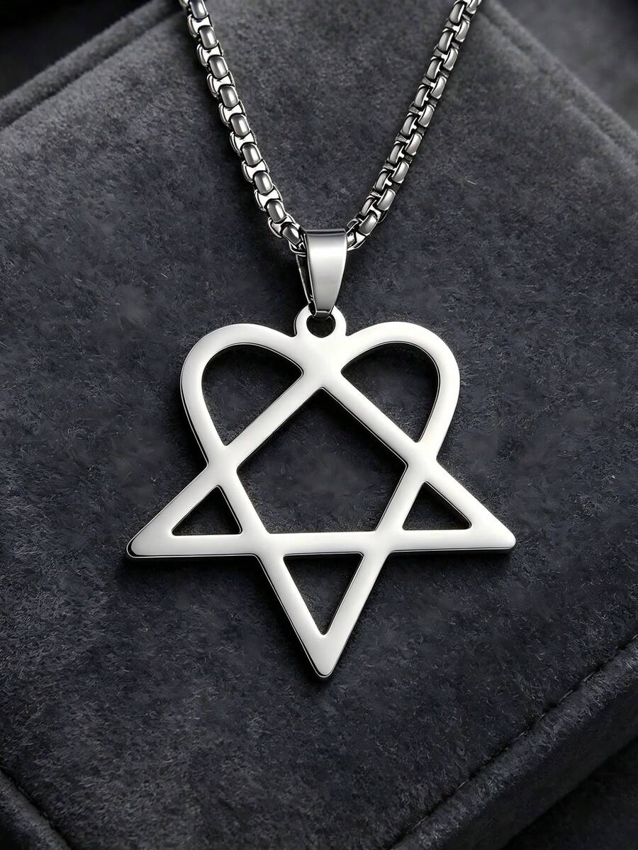 1pc Casual Fashion Minimalist Style Men's Five-Pointed Star Pendant Necklace, Classic Stainless Steel Amulet Clothing Jewelry Charm, Suitable For Men's Daily Wear, Ideal Holiday Gift - Silver - View 1