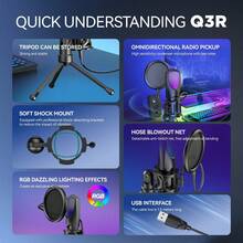 1pc RGB Gaming Capacitive Microphone, High-Definition USB Microphone With Noise Cancelling Cover, Shock Mount, Foldable Tripod Stand, Plug And Play, Suitable For Gaming, Podcasting, Voice-Over, Music Recording - View 3
