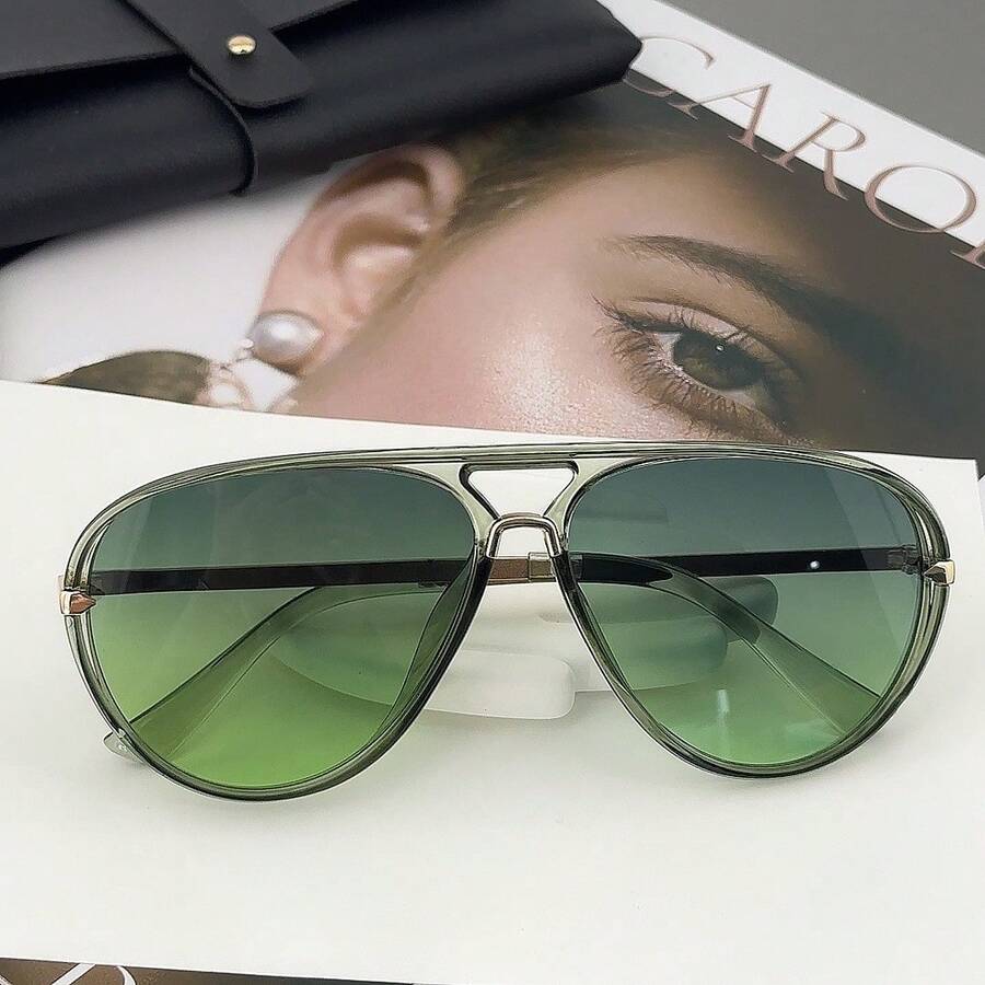 1PC Unisex Aviator Frame Fashion Classic Oversized Street Style Versatile Metal Fashion Glasses - 綠色 - 查看 1