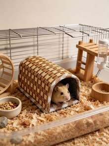 1pc Summer Hamster Tunnel Cooling Mat, Durable Scratch-Resistant Natural Grass Woven Small Pet Mat, Suitable For Hamsters And Guinea Pigs - one-size - View 1