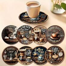 1 Set Coffee Cup Design Wooden Non-Slip Coasters, Home Kitchen Decor Accessories, Cute And Affordable Small Items, Outdoor Garden Supplies, Suitable For Various Holiday Parties, Wedding Accessories, Thanksgiving, Back To School Decoration Gifts - Multicolor B - View 12