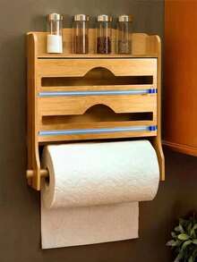 Multi-Purpose Plastic Wrap Dispenser With Cutter And Labels, Bamboo Dispenser For Plastic Wrap, Aluminum Foil And Wax Paper For Kitchen Drawers, Bamboo Roll Organizer - View 9