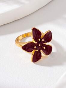 1pc Women's Enamel Geometric Flower Ring - Five-petal Flower Ring - View 7