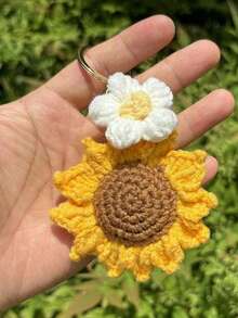 1pc Sunflower Crochet Handmade Bag Charm Car Ornament Student Backpack Pendant Accessory - Multicolor - View 3