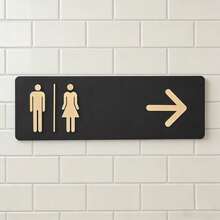 Men & Women Icon And Arrow Direction Restroom Sign - Public, Commercial Or Home Bathroom, Easy To Install - Durable Toilet Signage, Bathroom Decor & Accessories, Minimalist Wall Sign, Made Of Lightweight Plastic, For Office Bathroom - D - View 6