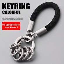 Men's Braided Rope Keychain Car Key Lanyard, Equipped With Multi-Functional Metal Ring, Simple And High-End Key Pendant. - [Upgradeable and Detachable] Black + 5 Spring Coils - View 3