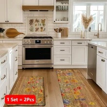 1 pieza, Decoración del hogar, Estampado de patrón floral, Alfombra de cocina de lino, Tapete de cocina, Tapete de piso, Tapete de baño, Tapete de puerta, Impresión 3D rectangular, Adecuado para sala de estar, dormitorio, pasillo, baño, lavandería - Alfombra de poliéster, Adecuado para decoración del hogar interior y exterior - Multicolor - Ver 14