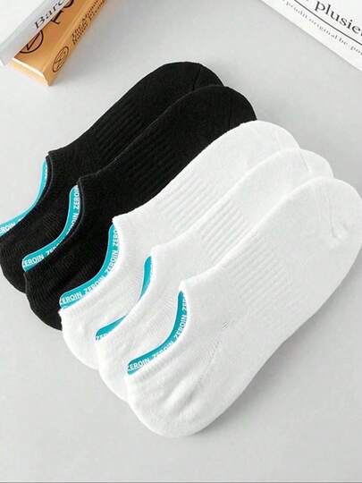 5雙春夏薄款黑白低筒隱形襪，短襪船襪，吸汗透氣，防滑不脫跟，學生襪，休閒運動風，適合12-16歲兒童