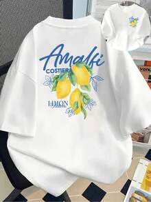 Double-Sided Cotton T-Shirt With An Amalfi Lemon Print. Comfortable And Easy To Match, Machine Washable For Everyday Wear. - 白色 - 查看 1
