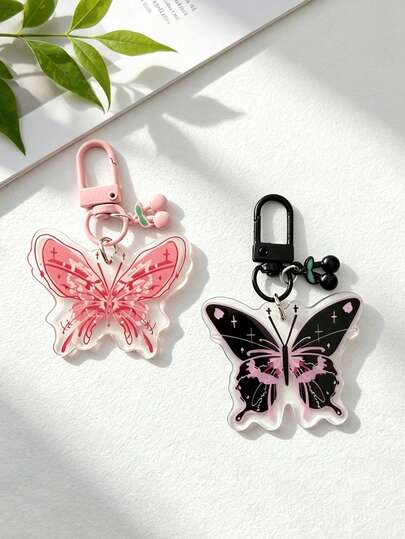 1 cái móc khóa treo túi hình bướm phẳng acrylic 2D, mặt dây chuyền trang trí hình quả anh đào, phụ kiện túi xách
