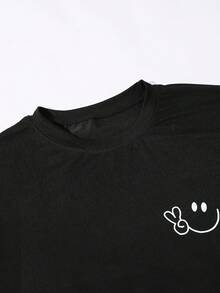 Tops,Women's Y2K Geometric Pattern Short Sleeved T-Shirt - 黑色 - 查看 4