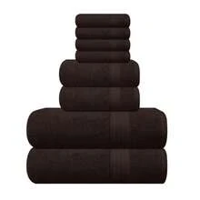 GLAMBURG - Juego de toallas ultra suaves de 8 piezas, 100% algodón puro, incluye 2 toallas de baño de gran tamaño 27 x 54, 2 toallas de mano 16 x 28 y 4 paños de lavado 13 x 13, color - marrón - Ver 1