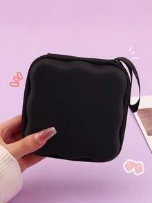 1pc Cute Pastel Data Cable Storage Bag, Portable Mini Zipper Organizer Pouch With Wrist Strap, Multi-Purpose Travel Storage Case For Cables & Accessories - Multicolor - View 4